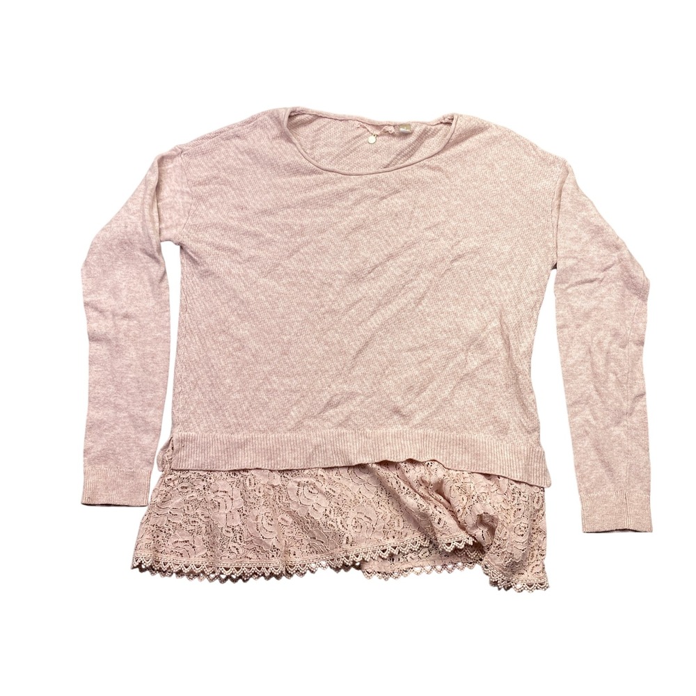 Knitted & Knotted Anthropologie Pink Lace Hem Cashmere‎ Blend Sweater XS